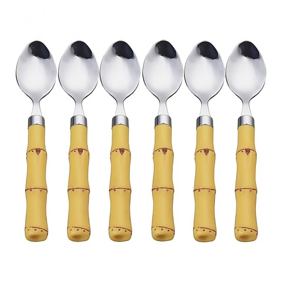 Jogo 6 Colheres 15cm Para Café Aço Inox Com Cabo de Plástico e Bambu Natural